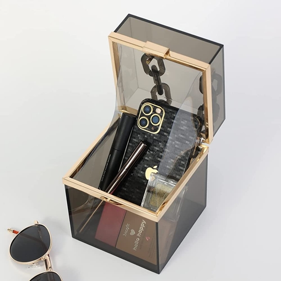 Cute Clear Acrylic Plastic Neon Hard Frame Party Clutch Purse with Gold - Picture 6 of 6